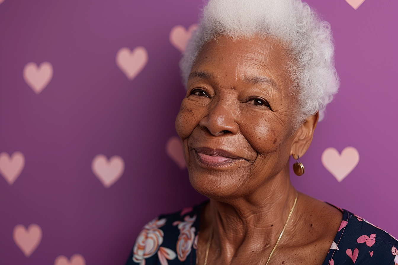 Image gratuite Grand-mère afro-américaine satisfaite fête des grands-mères fond violet 3