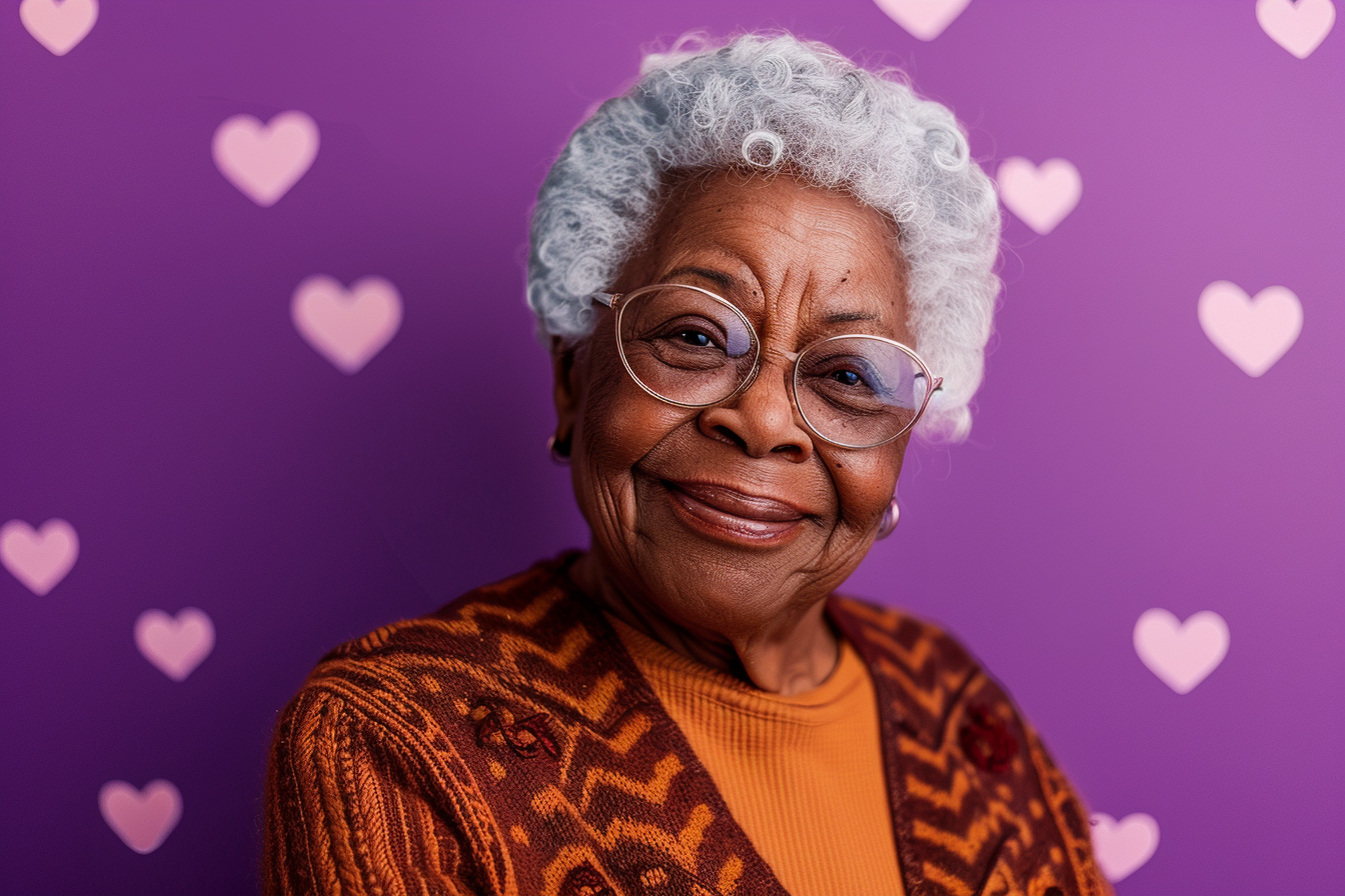 Image gratuite Grand-mère afro-américaine satisfaite fête des grands-mères fond violet 4