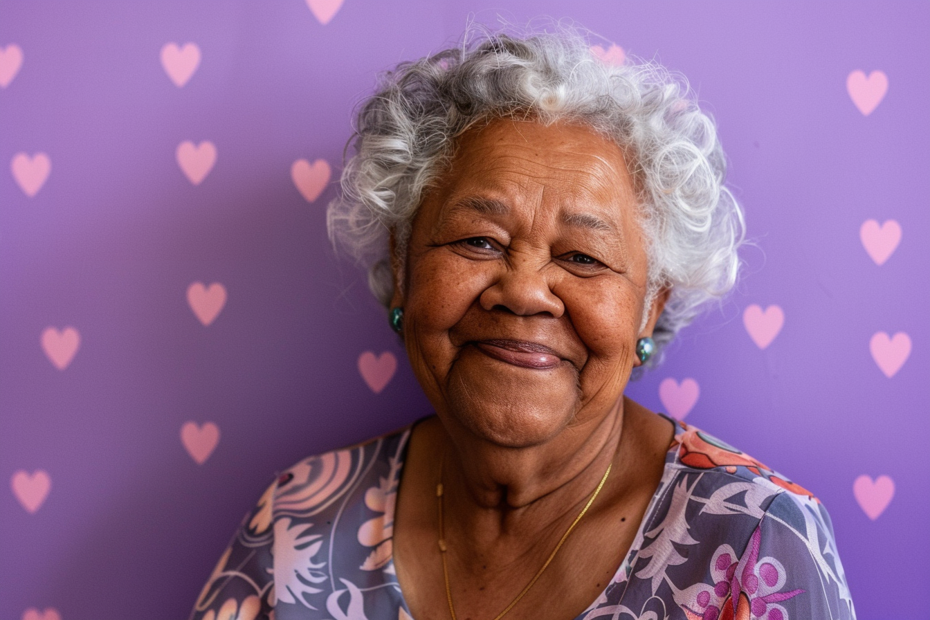Image gratuite Grand-mère afro-américaine satisfaite fête des grands-mères fond violet 5