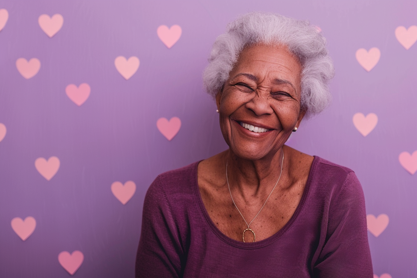 Image gratuite Grand-mère afro-américaine satisfaite fête des grands-mères fond violet 6