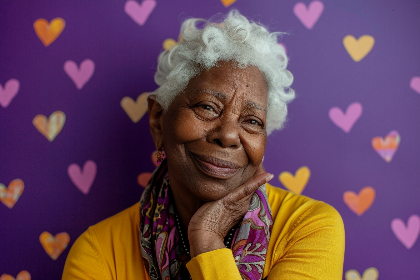 Image gratuite Grand-mère afro-américaine satisfaite fête des grands-mères fond violet 7