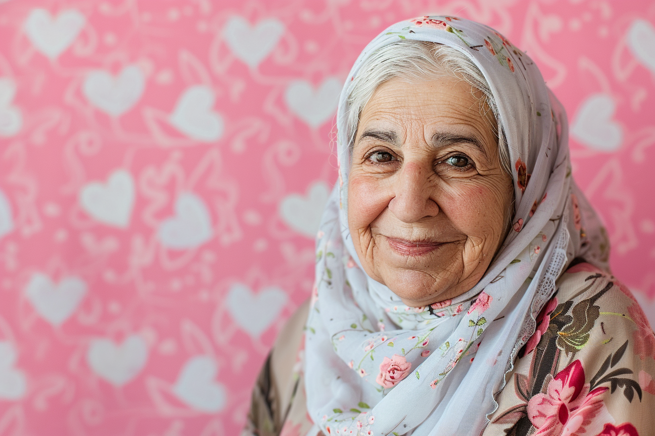 Image gratuite Grand-mère arabe souriante fête des grands-mères fond rose 2