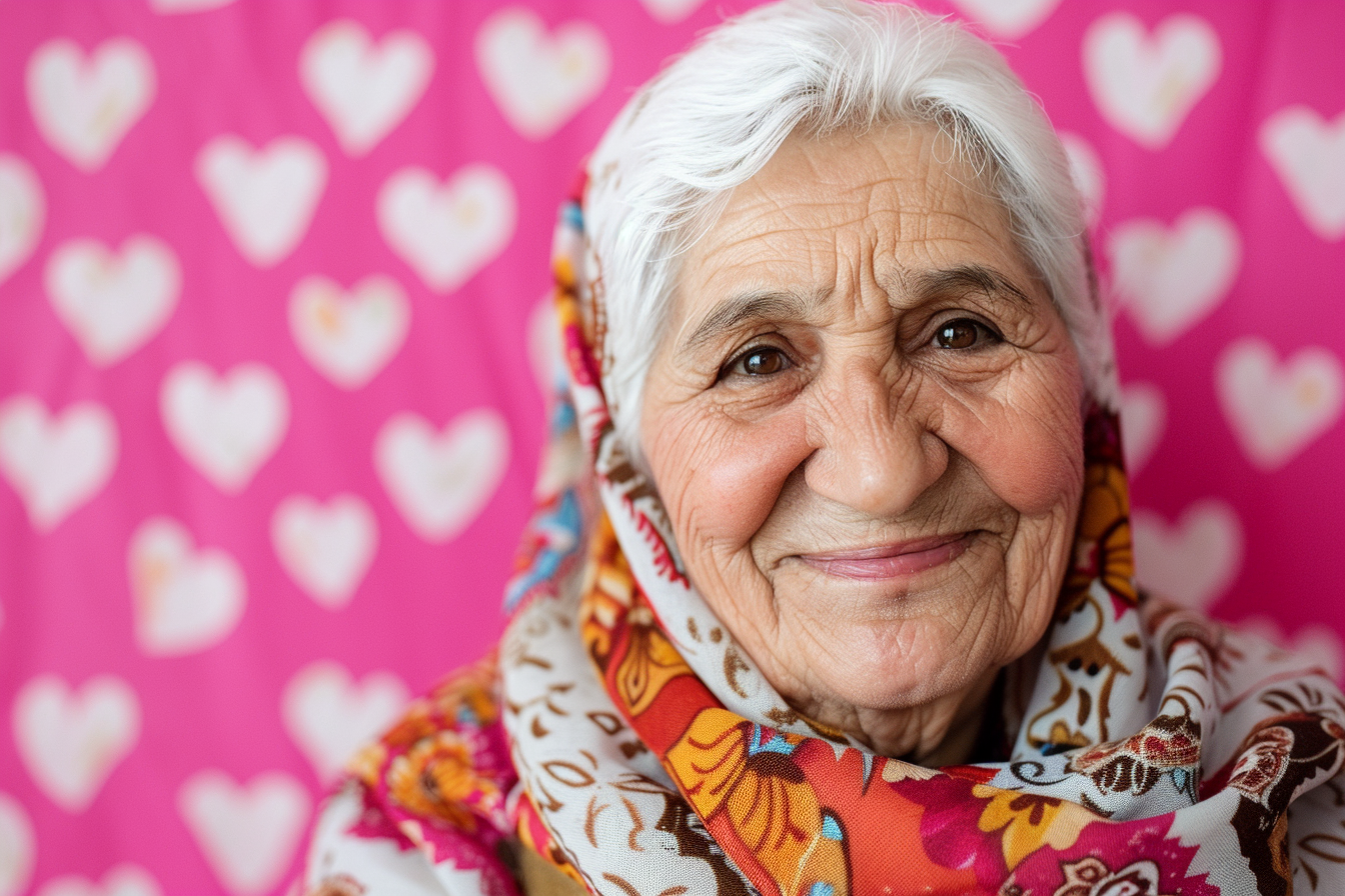 Image gratuite Grand-mère arabe souriante fête des grands-mères fond rose 3