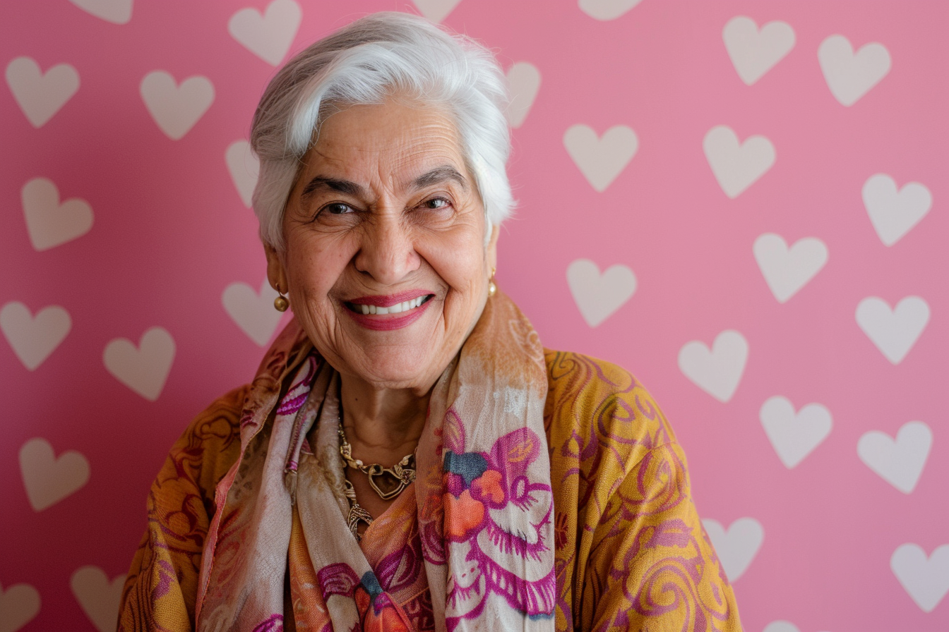 Image gratuite Grand-mère arabe souriante fête des grands-mères fond rose 5