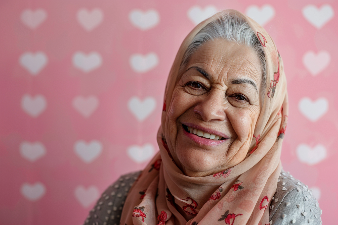 Image gratuite Grand-mère arabe souriante fête des grands-mères fond rose 6