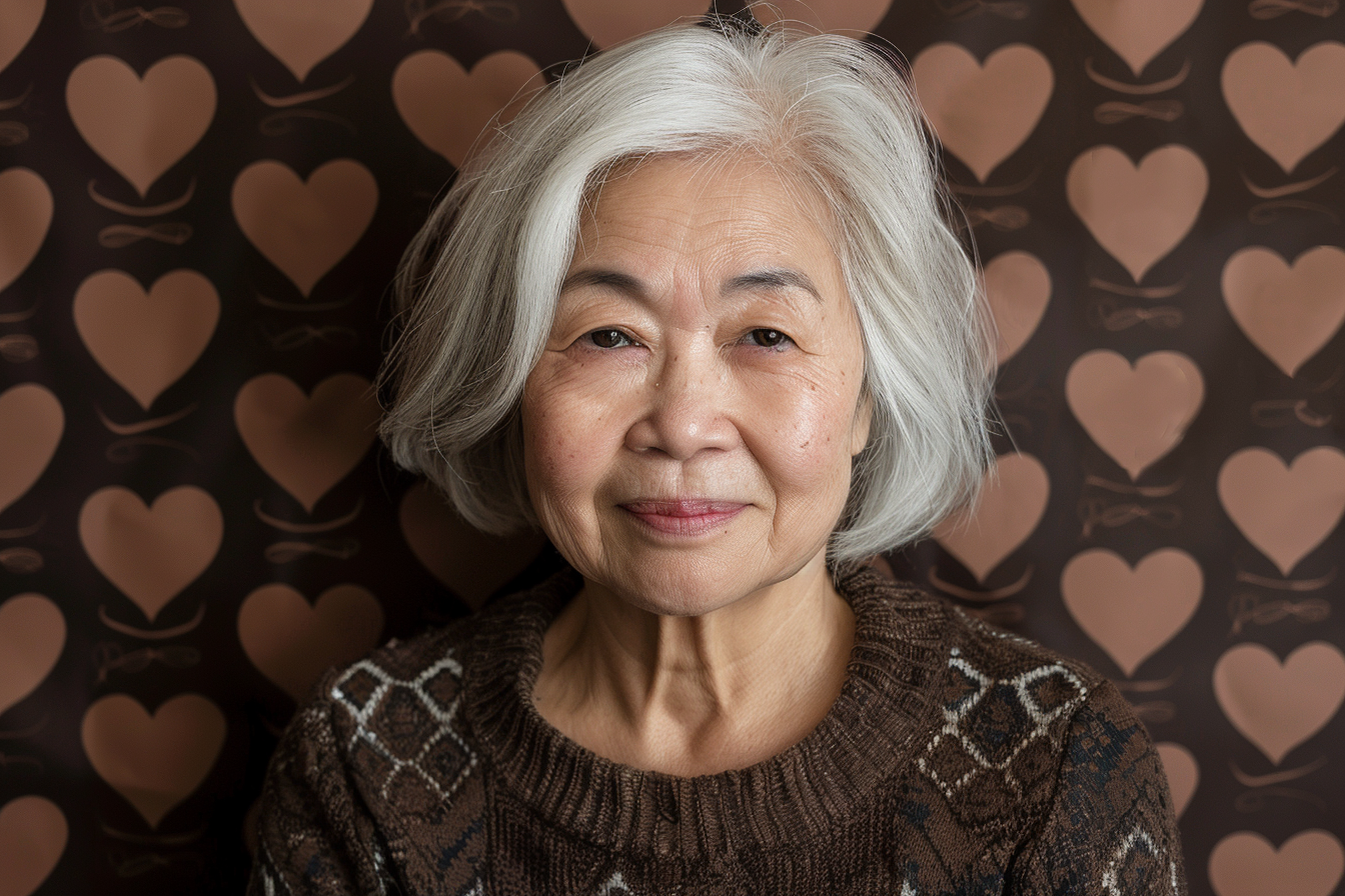 Image gratuite Grand-mère asiatique fière fête des grands-mères fond marron 1