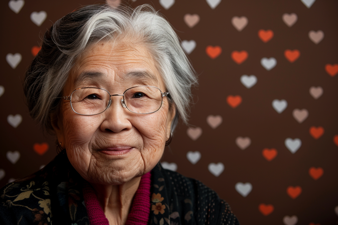Image gratuite Grand-mère asiatique fière fête des grands-mères fond marron 3