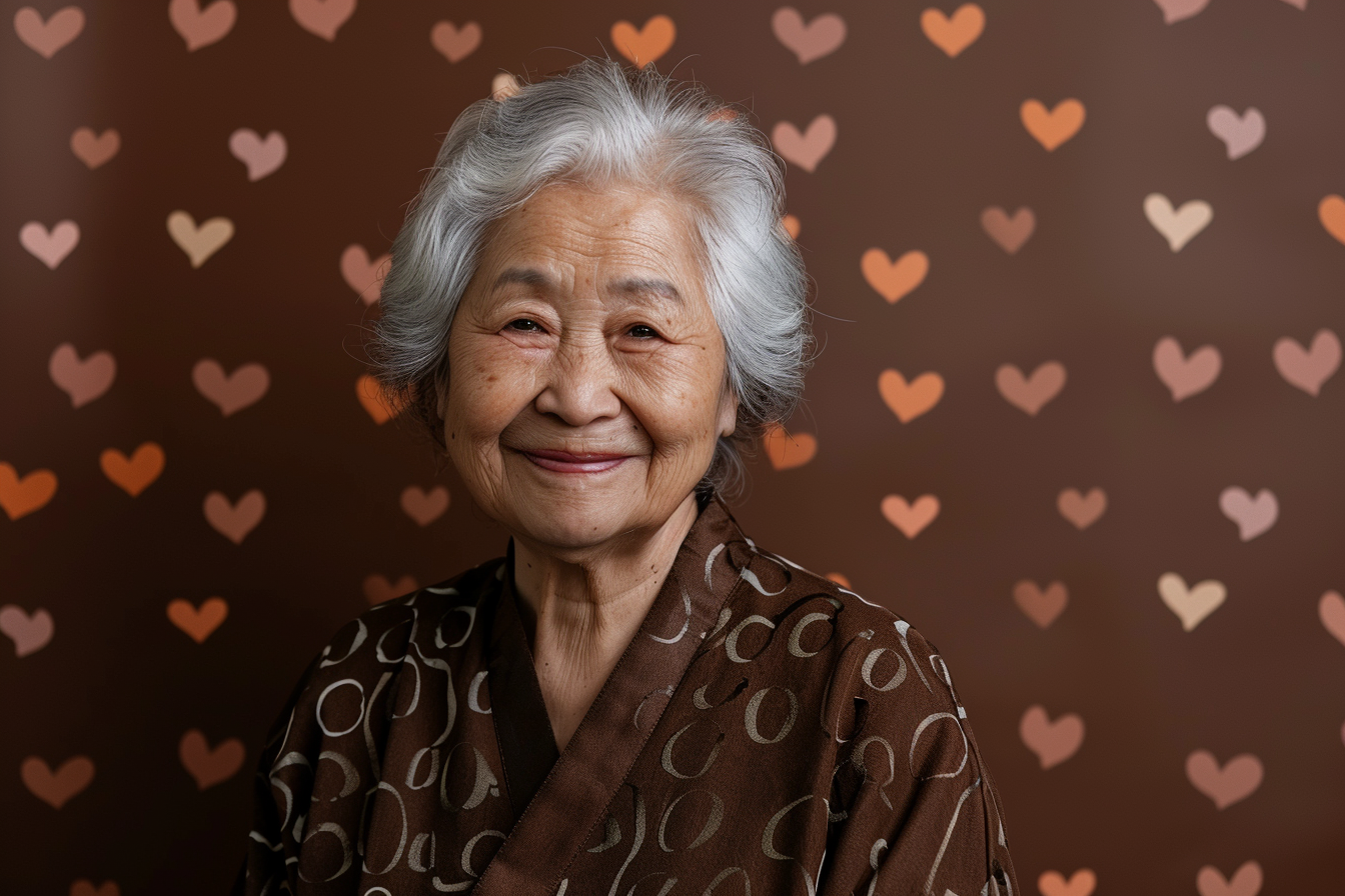 Image gratuite Grand-mère asiatique fière fête des grands-mères fond marron 4