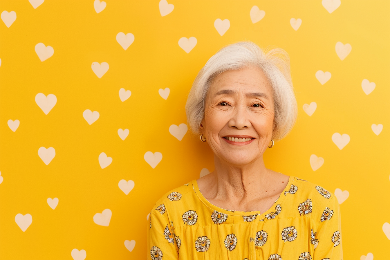 Image gratuite Grand-mère asiatique joyeuse fête des grands-mères fond jaune uni 1