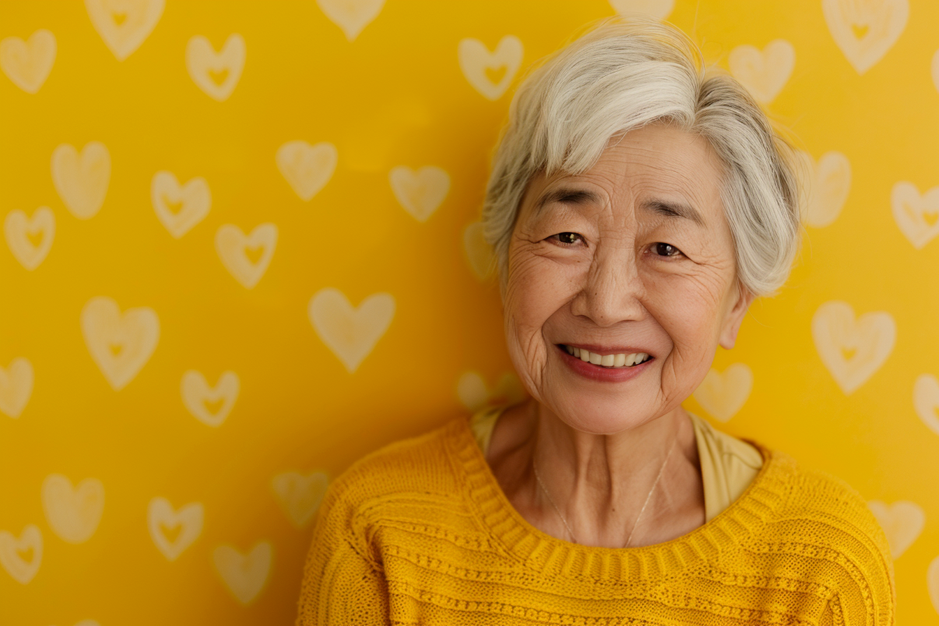 Image gratuite Grand-mère asiatique joyeuse fête des grands-mères fond jaune uni 2