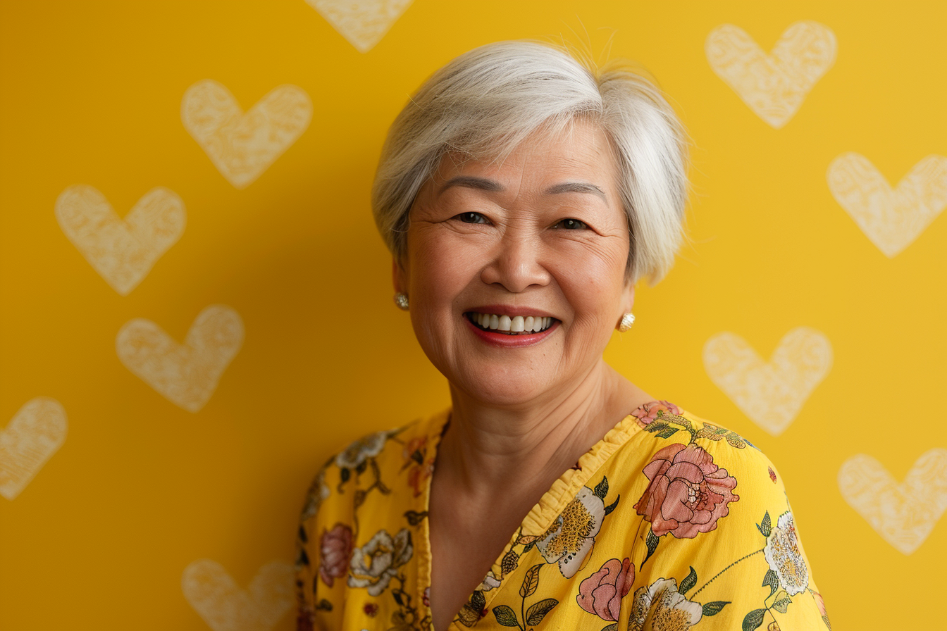 Image gratuite Grand-mère asiatique souriante fête des grands-mères fond jaune 1