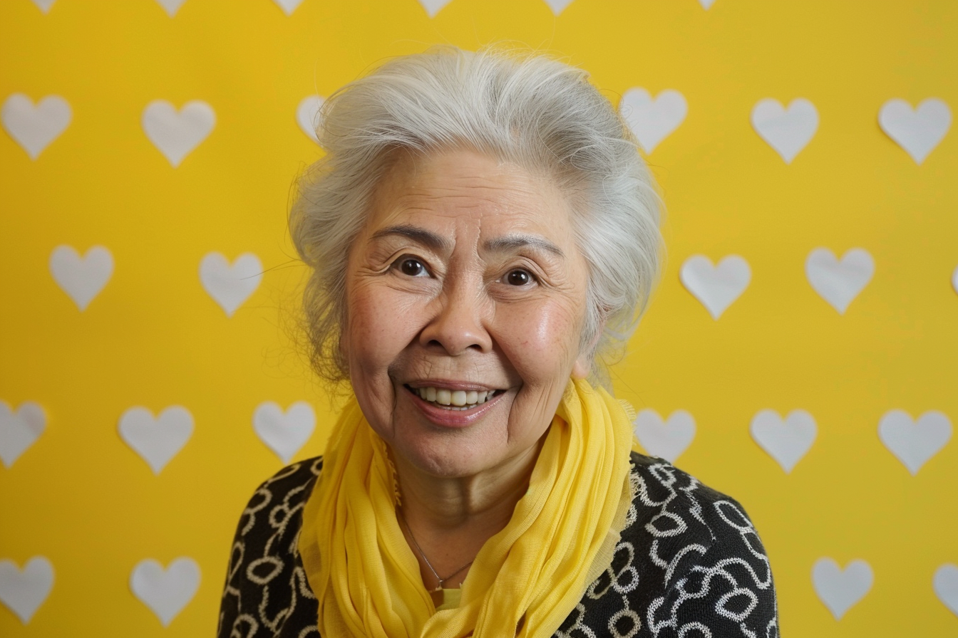 Image gratuite Grand-mère asiatique souriante fête des grands-mères fond jaune 2