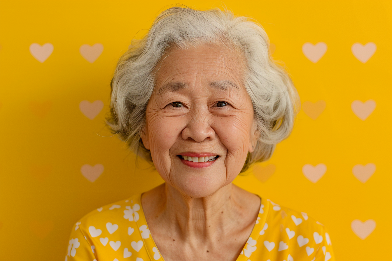 Image gratuite Grand-mère asiatique souriante fête des grands-mères fond jaune 4