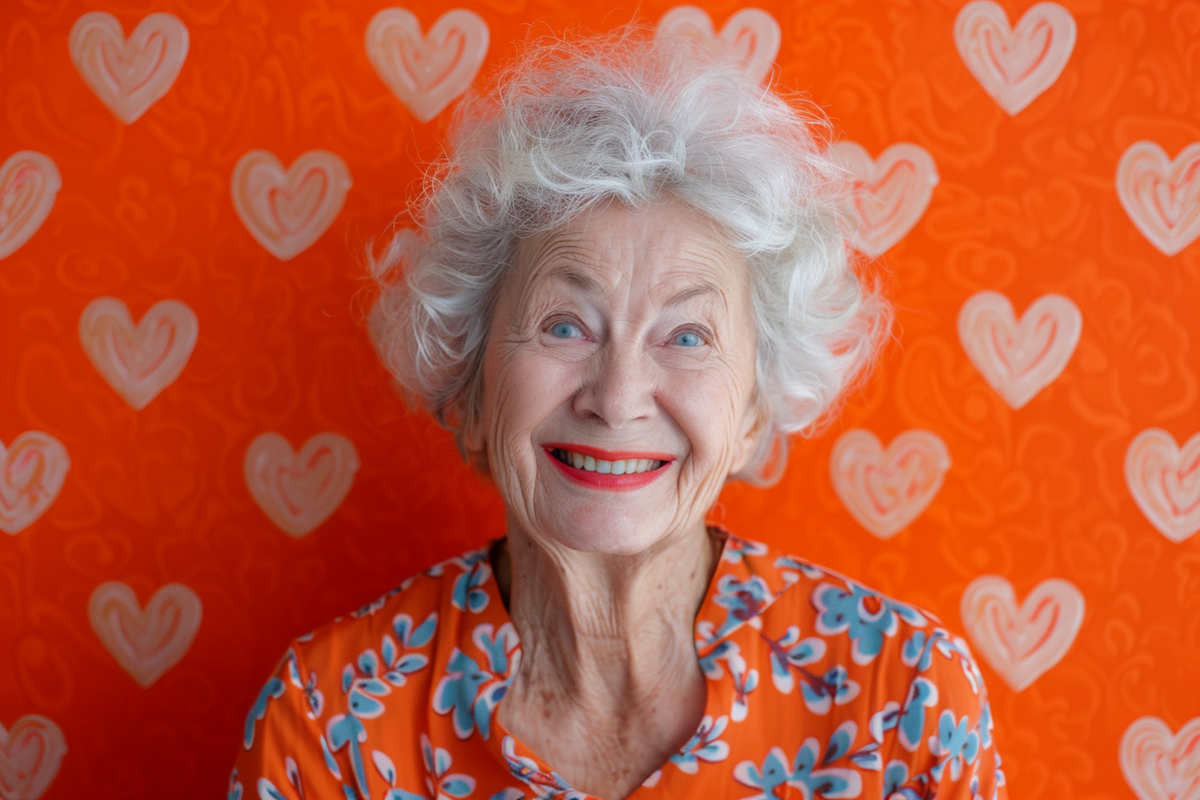 Image gratuite Grand-mère caucasienne ravie fête des grands-mères fond orange 1