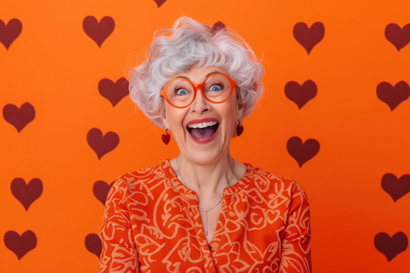 Image gratuite Grand-mère caucasienne ravie fête des grands-mères fond orange 2