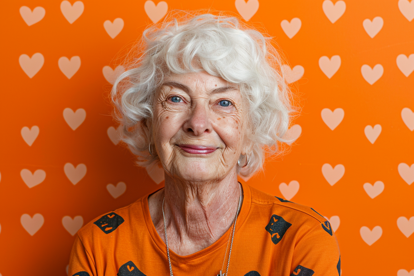 Image gratuite Grand-mère caucasienne ravie fête des grands-mères fond orange 3