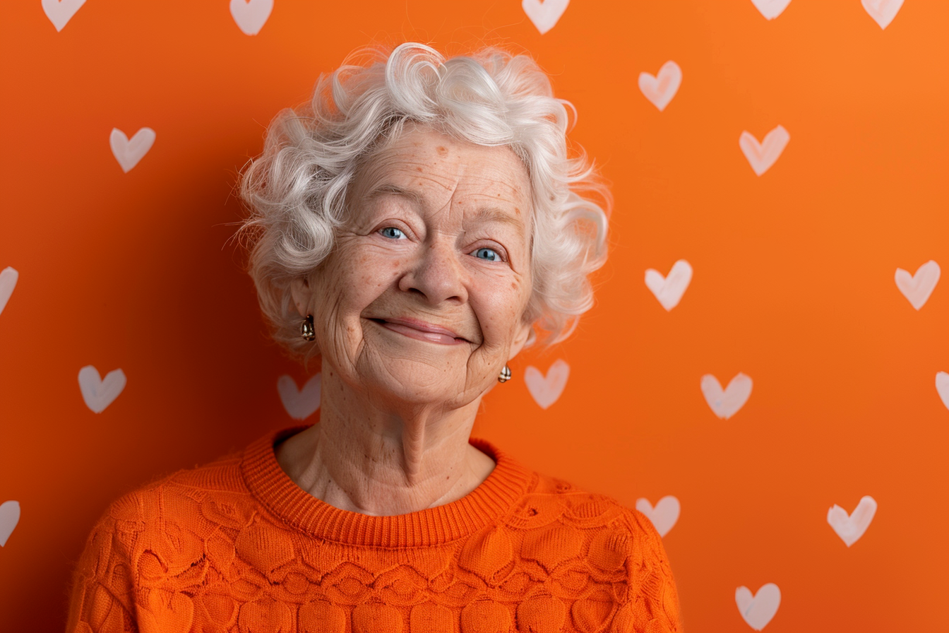 Image gratuite Grand-mère caucasienne ravie fête des grands-mères fond orange 4