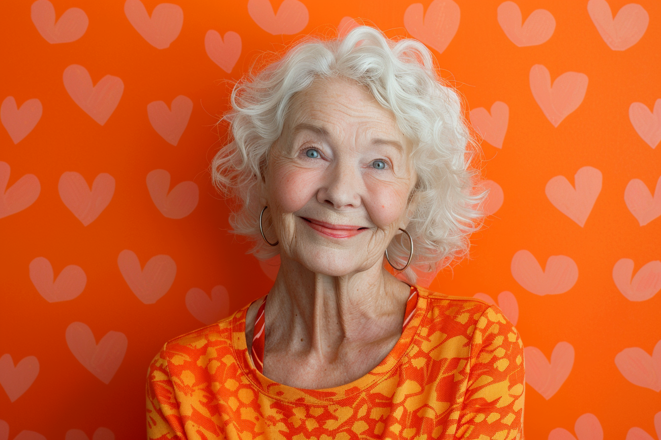 Image gratuite Grand-mère caucasienne ravie fête des grands-mères fond orange 5