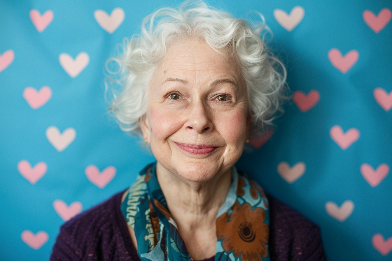 Image gratuite Grand-mère caucasienne souriante fête des grands-mères fond bleu 1