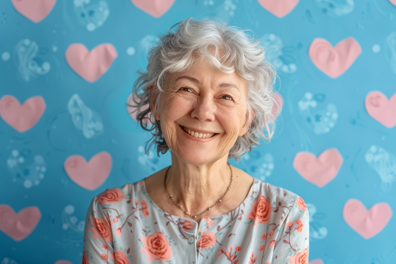 Image gratuite Grand-mère caucasienne souriante fête des grands-mères fond bleu 4