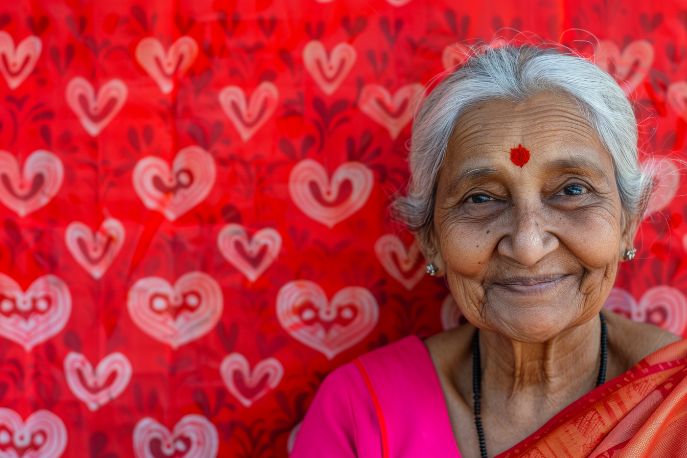 Image gratuite Grand-mère indienne joyeuse fête des grands-mères fond rouge 1