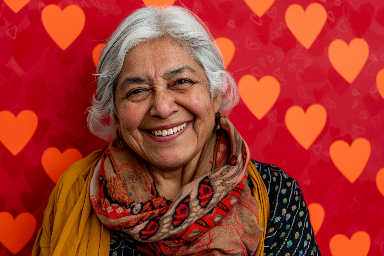 Image gratuite Grand-mère indienne joyeuse fête des grands-mères fond rouge 2