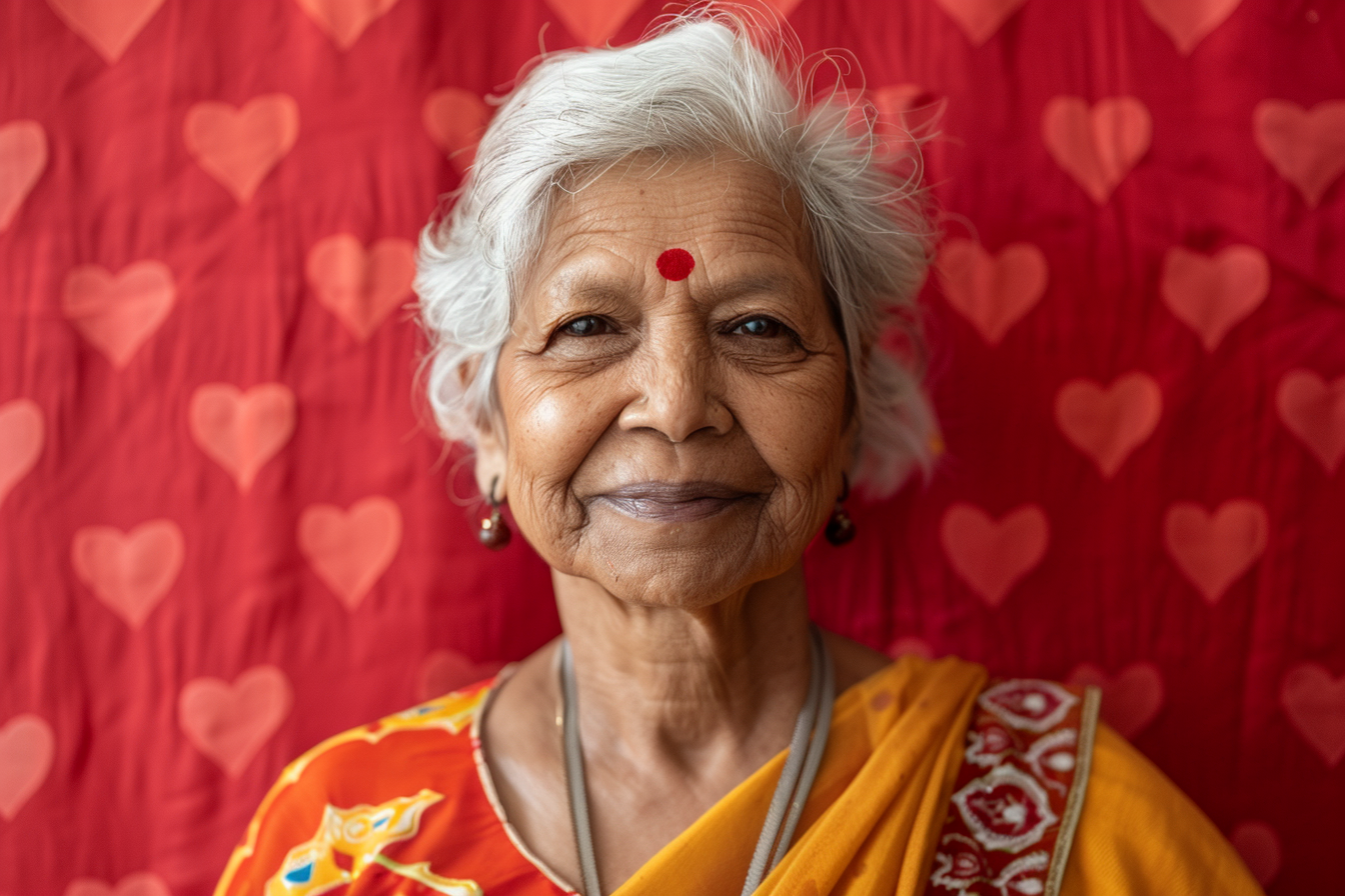 Image gratuite Grand-mère indienne joyeuse fête des grands-mères fond rouge 4