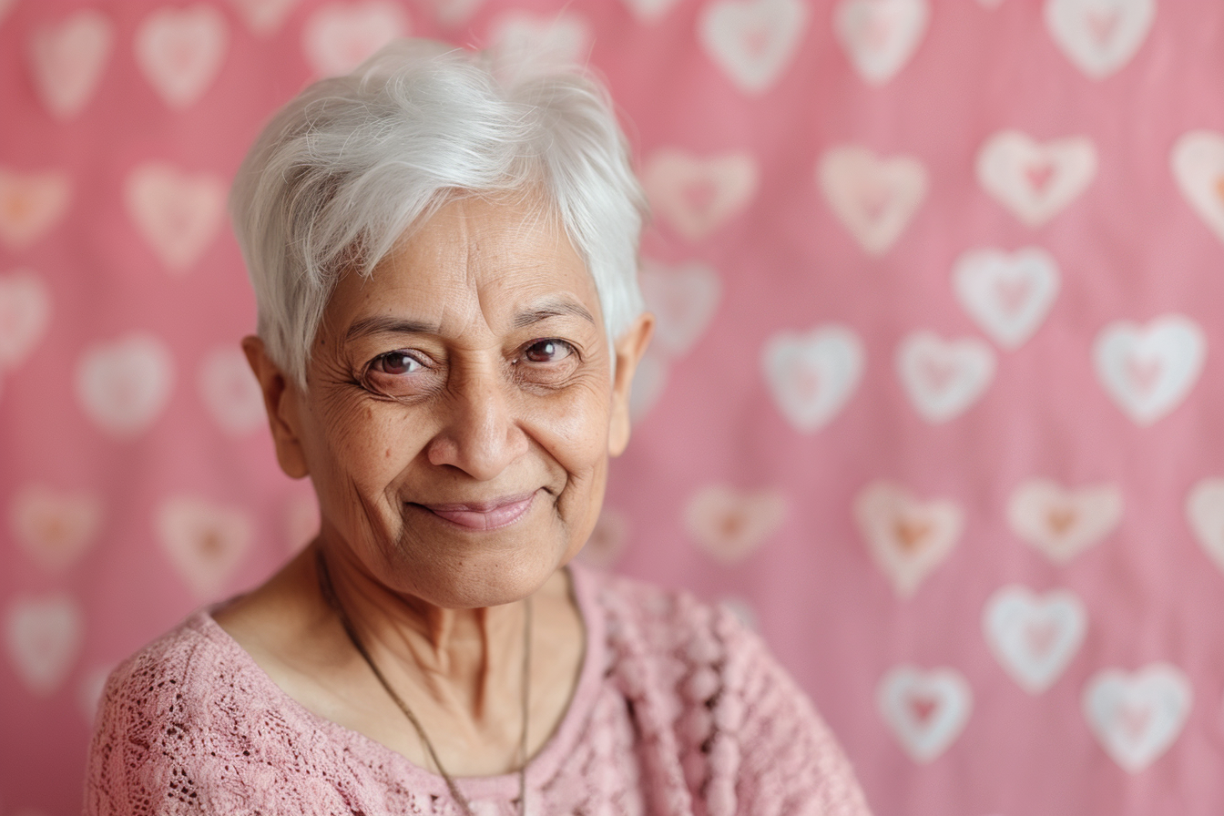 Image gratuite Grand-mère indienne souriante fête des grands-mères fond rose 1