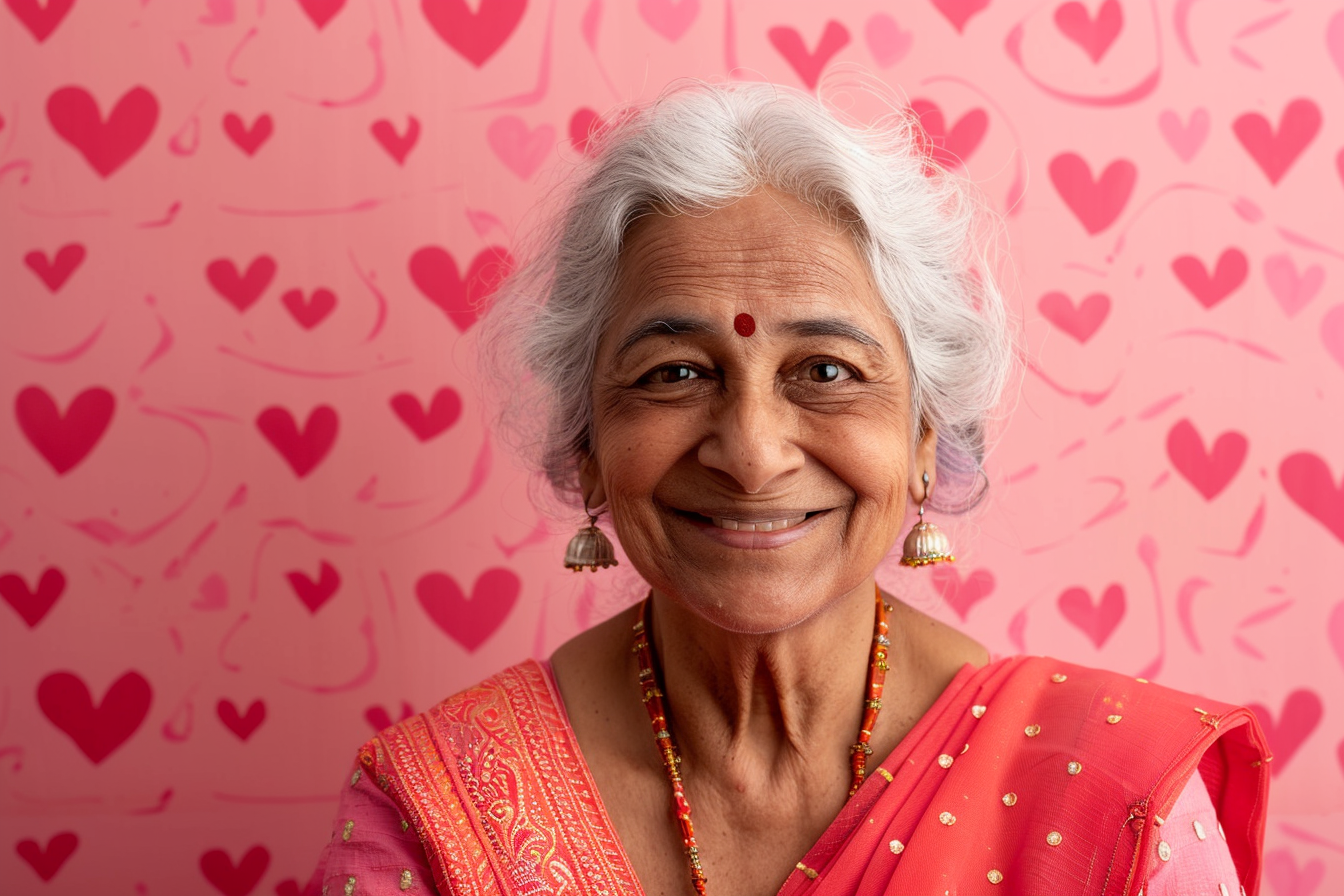 Image gratuite Grand-mère indienne souriante fête des grands-mères fond rose 2