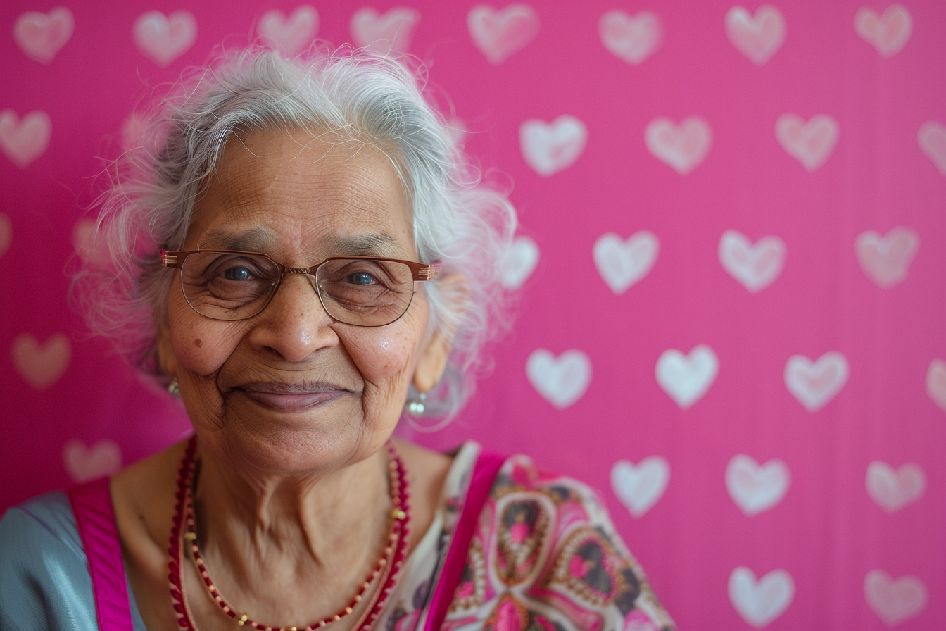 Image gratuite Grand-mère indienne souriante fête des grands-mères fond rose 3