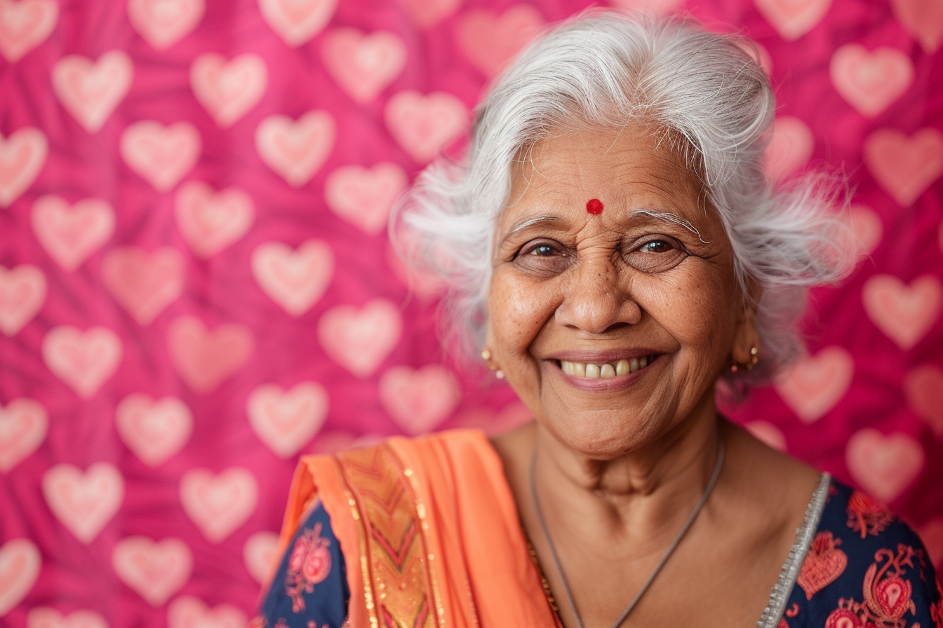 Image gratuite Grand-mère indienne souriante fête des grands-mères fond rose 5