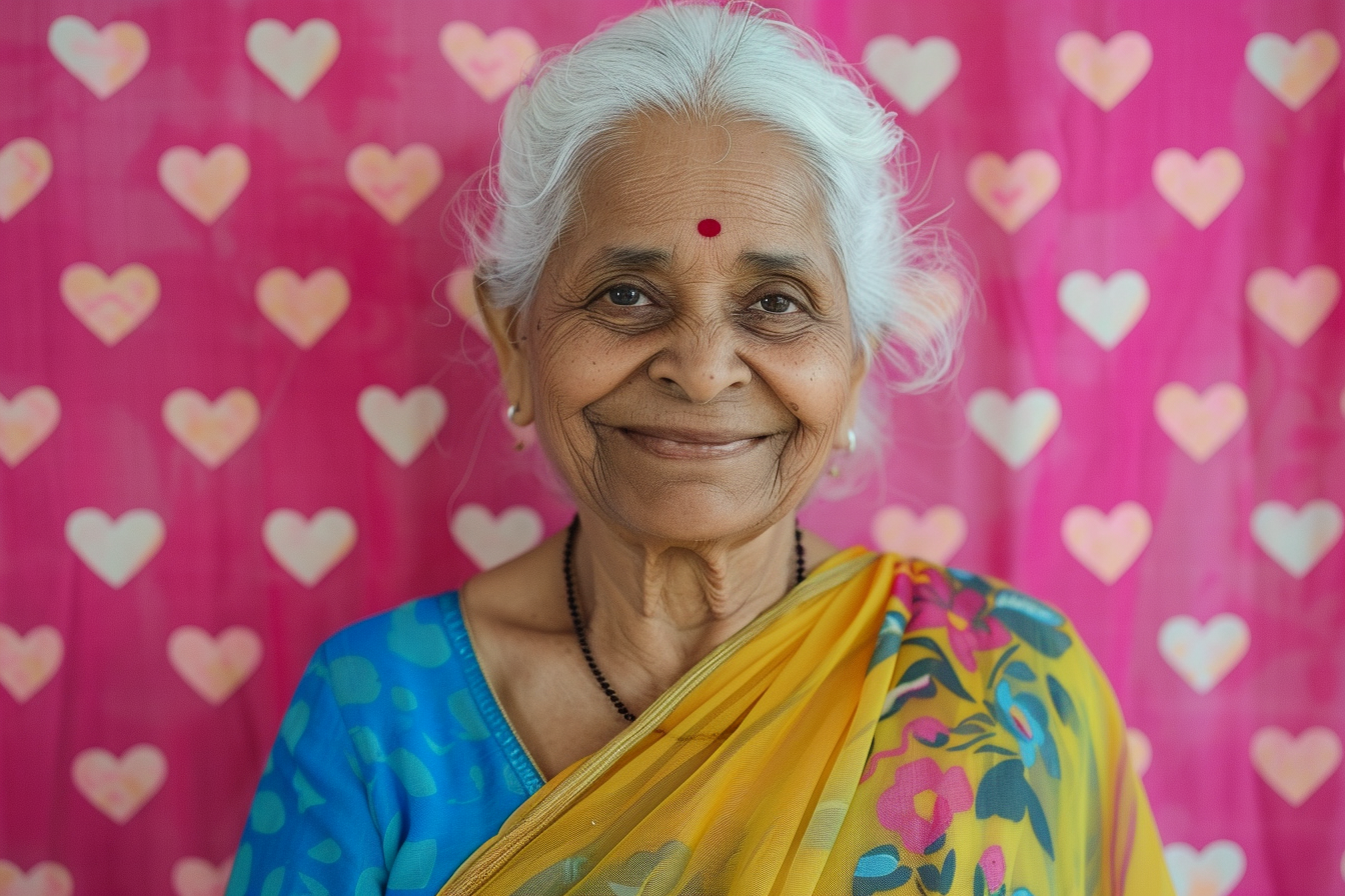 Image gratuite Grand-mère indienne souriante fête des grands-mères fond rose 6