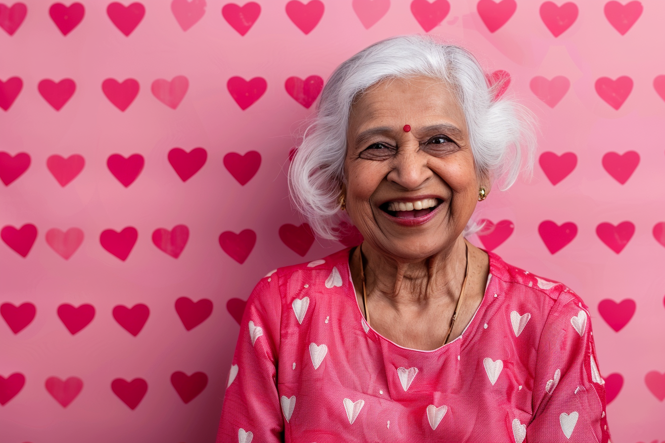 Image gratuite Grand-mère indienne souriante fête des grands-mères fond rose 7