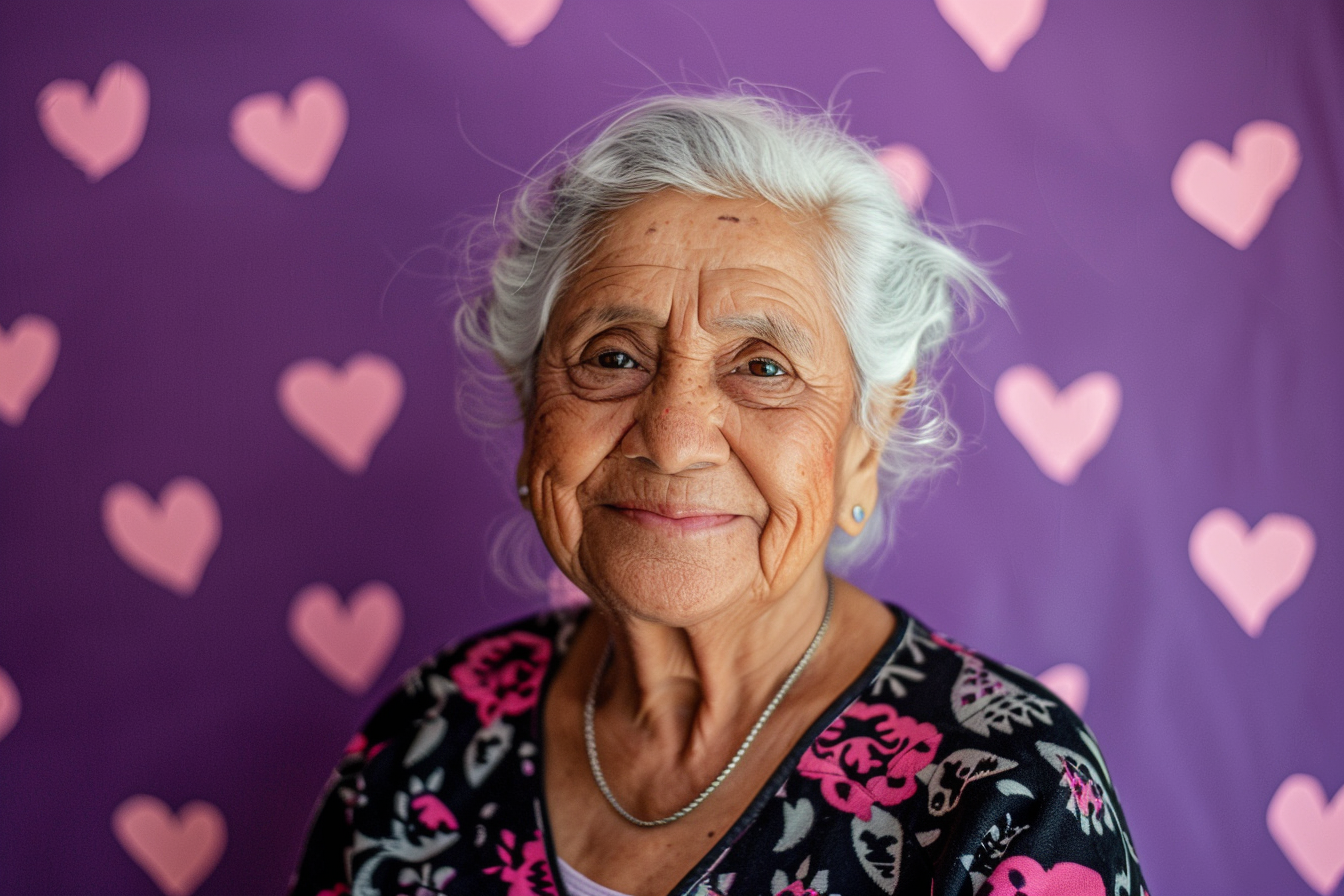 Image gratuite Grand-mère latino souriante fête des grands-mères fond violet 1