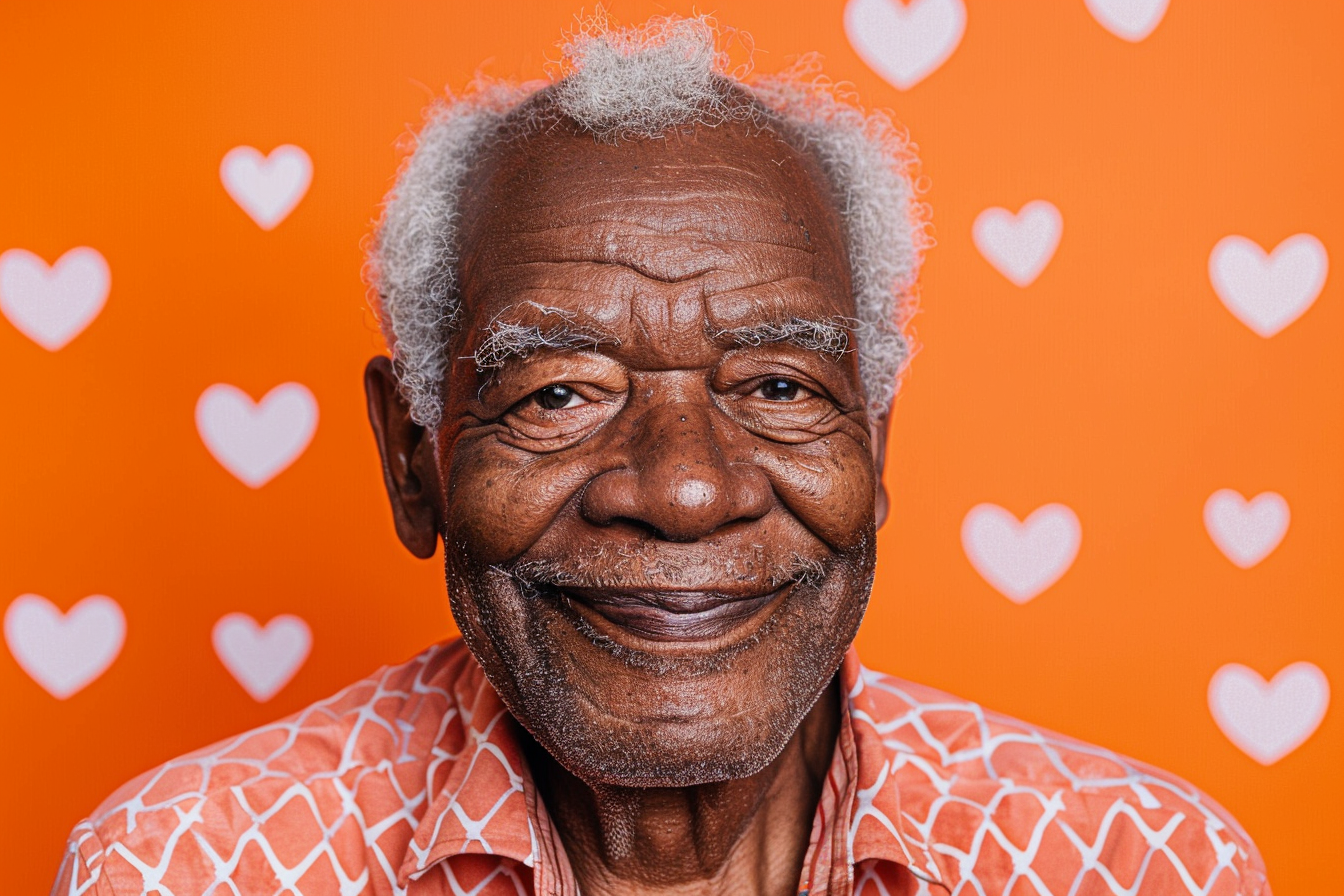 Image gratuite Grand-père afro-américain satisfait fête des grands-pères fond orange 1