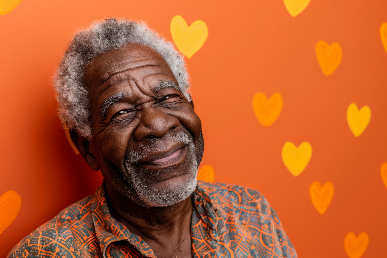 Image gratuite Grand-père afro-américain satisfait fête des grands-pères fond orange 7