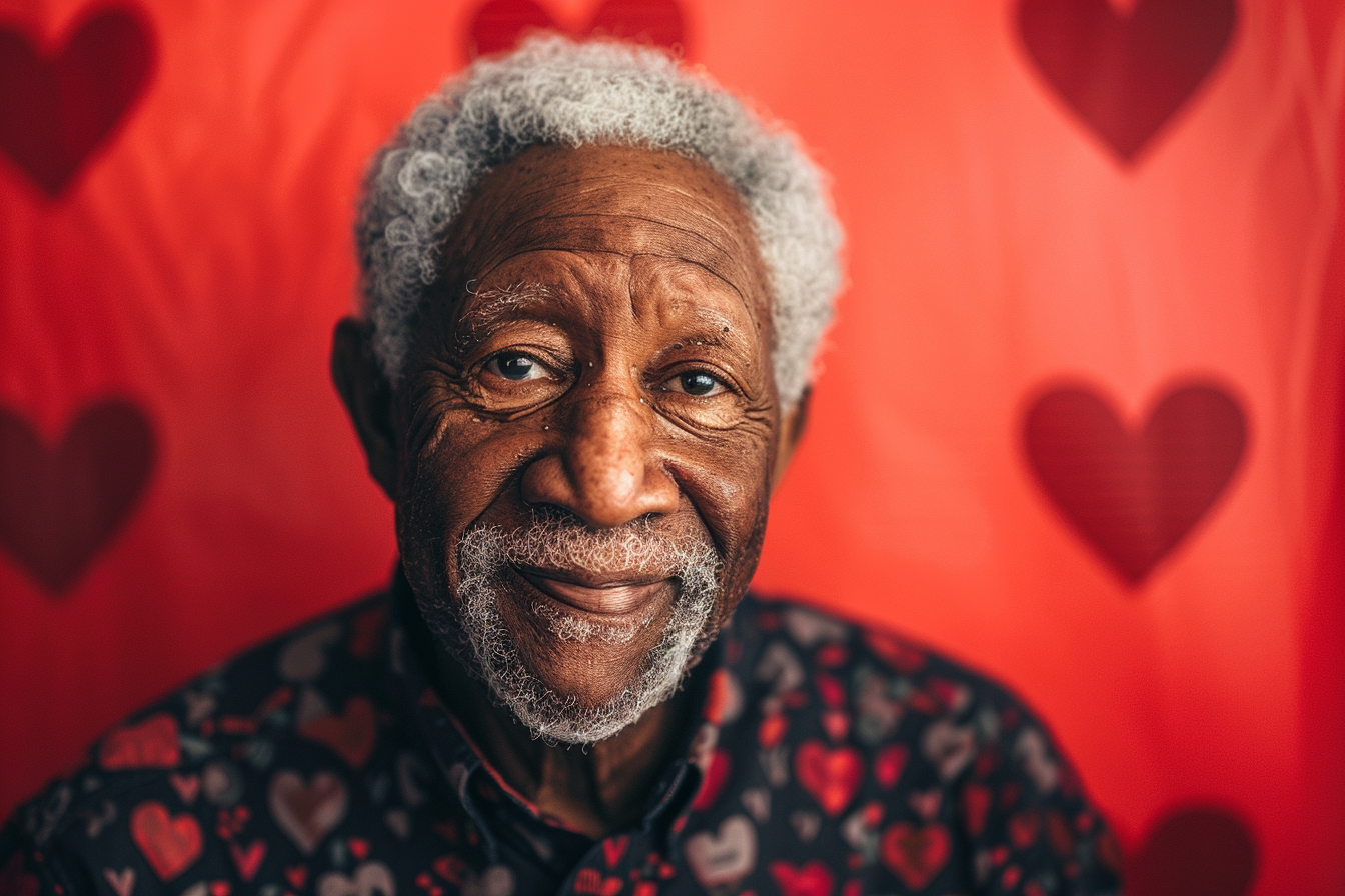 Image gratuite Grand-père afro-américain satisfait fête des grands-pères fond rouge 1