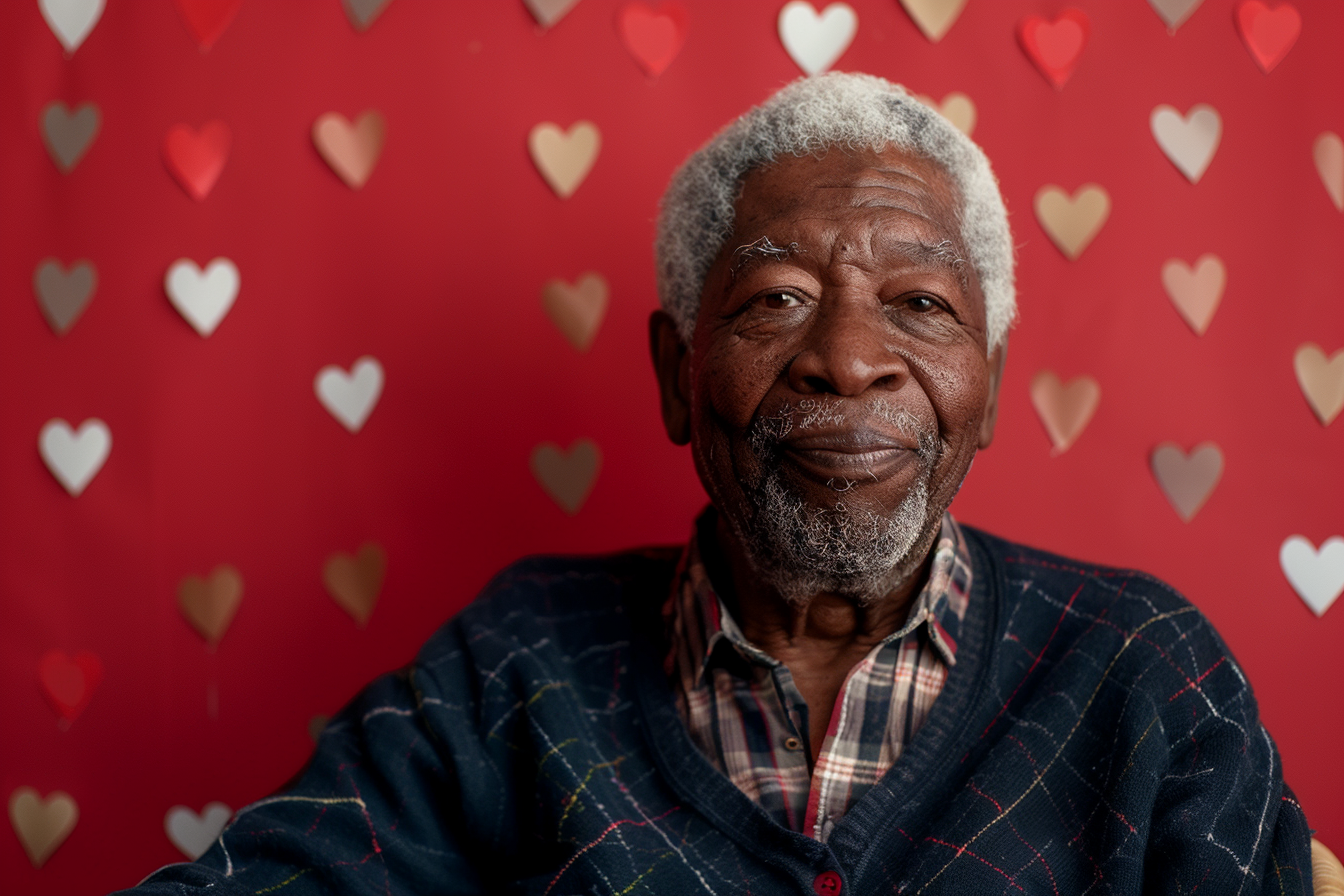 Image gratuite Grand-père afro-américain satisfait fête des grands-pères fond rouge 3
