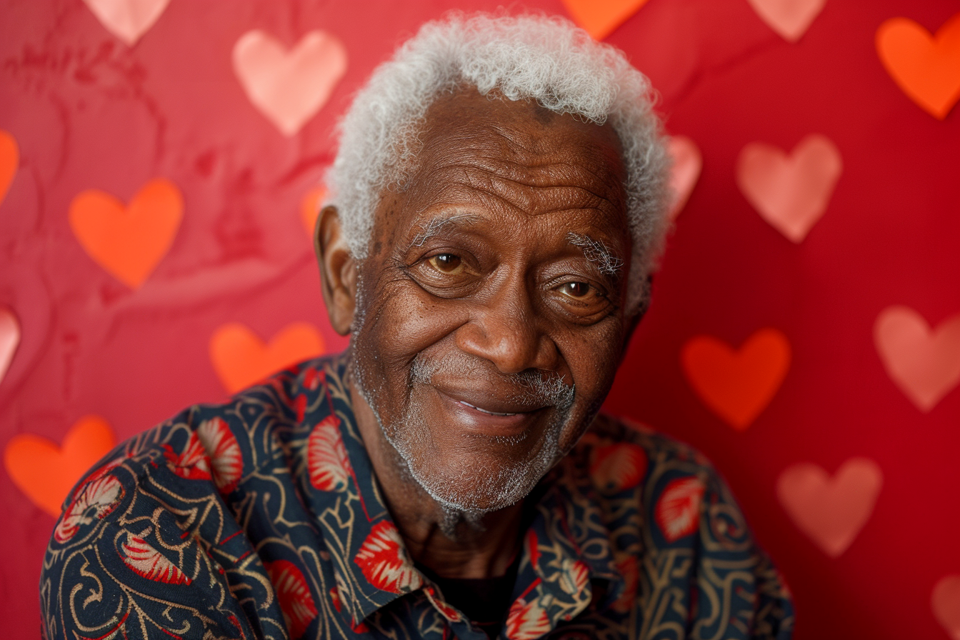 Image gratuite Grand-père afro-américain satisfait fête des grands-pères fond rouge 4