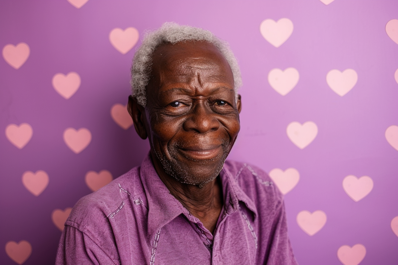 Image gratuite Grand-père afro-américain satisfait fête des grands-pères fond violet 1