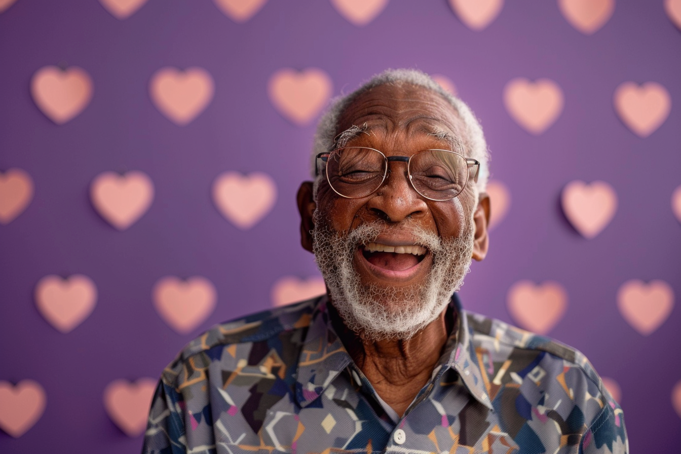 Image gratuite Grand-père afro-américain satisfait fête des grands-pères fond violet 2