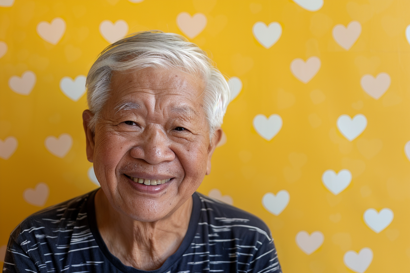 Image gratuite Grand-père asiatique satisfait fête des grands-pères fond jaune 1