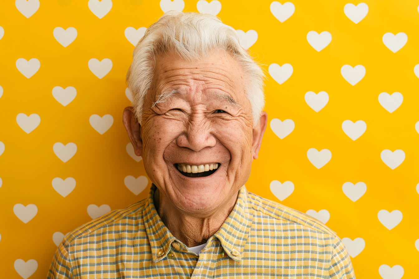 Image gratuite Grand-père asiatique satisfait fête des grands-pères fond jaune 2