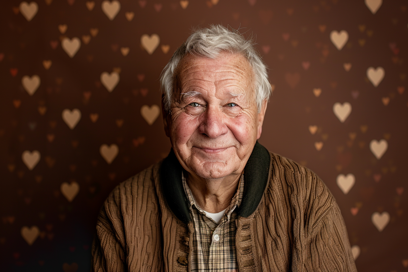 Image gratuite Grand-père caucasien ravi fête des grands-pères fond marron 3