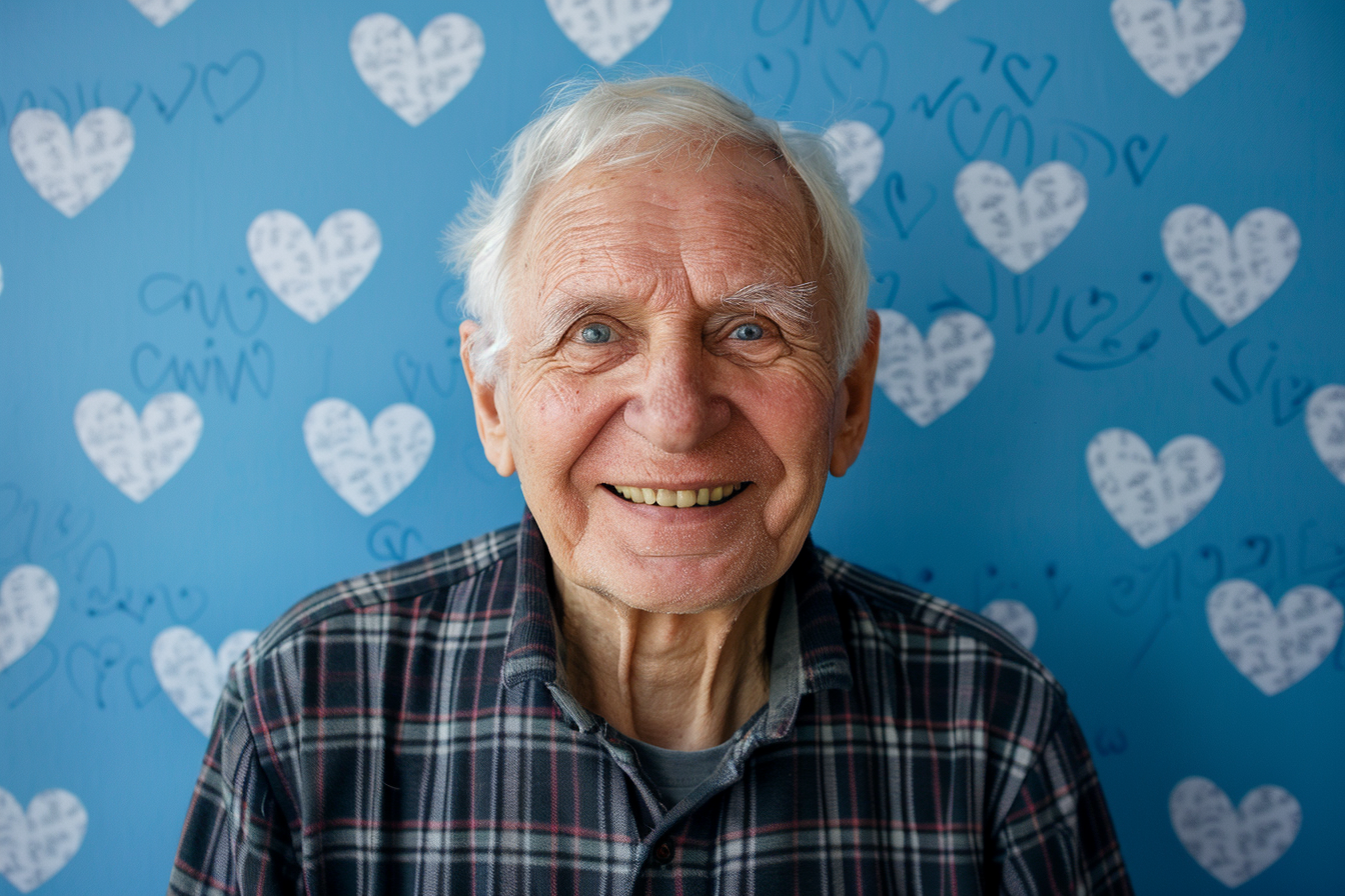 Image gratuite Grand-père caucasien satisfait fête des grands-pères fond bleu 2