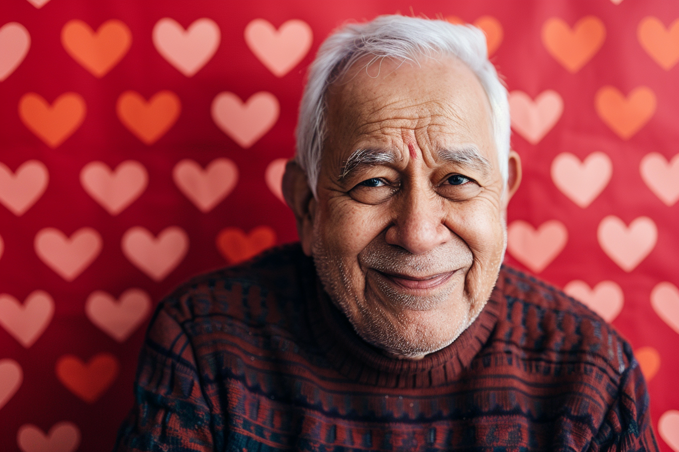 Image gratuite Grand-père indien satisfait fête des grands-pères fond rouge 1