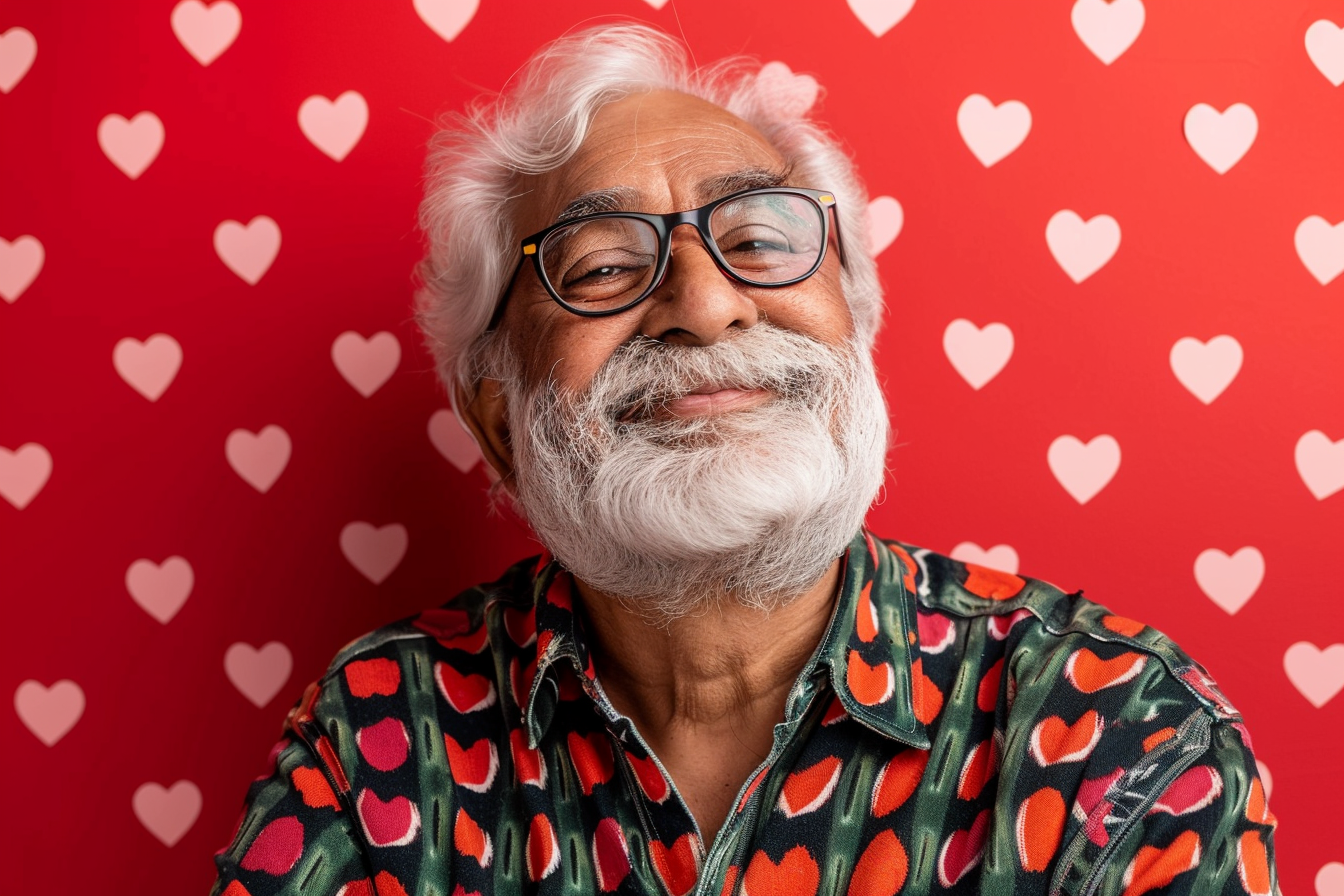 Image gratuite Grand-père indien satisfait fête des grands-pères fond rouge 2