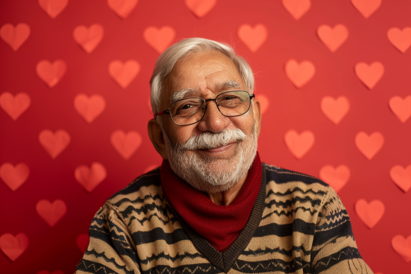 Image gratuite Grand-père indien satisfait fête des grands-pères fond rouge 3