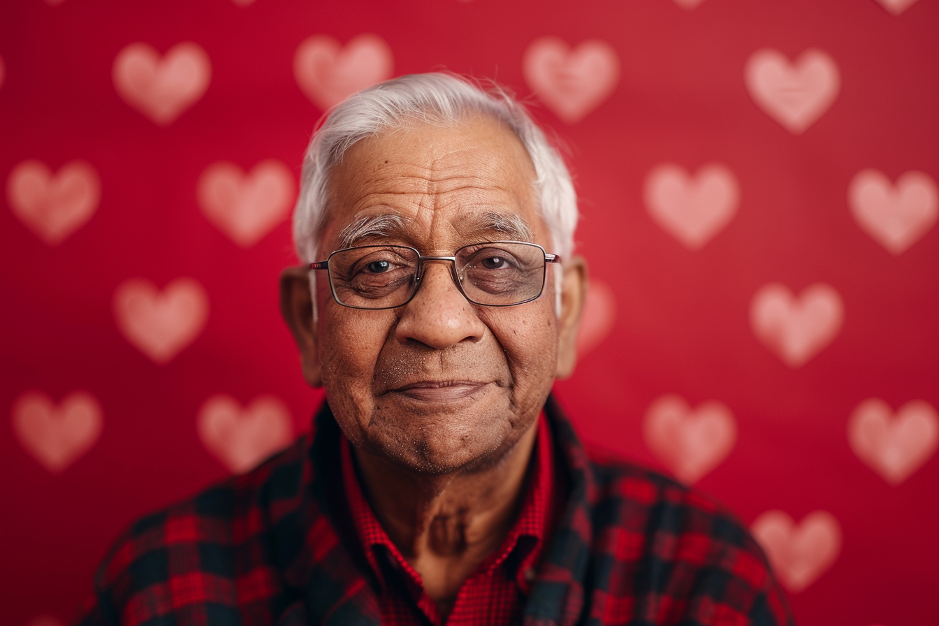 Image gratuite Grand-père indien satisfait fête des grands-pères fond rouge 4