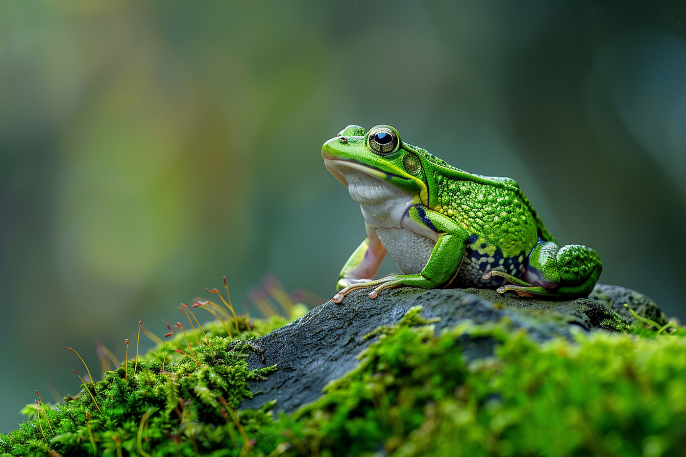 Image gratuite Grenouille observant étang matinal 1